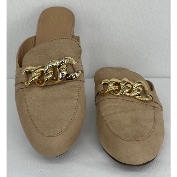 Madden NYC Mule Slip On Flats Tan with Gold Chain Accent 9 - Picture 4 of 8